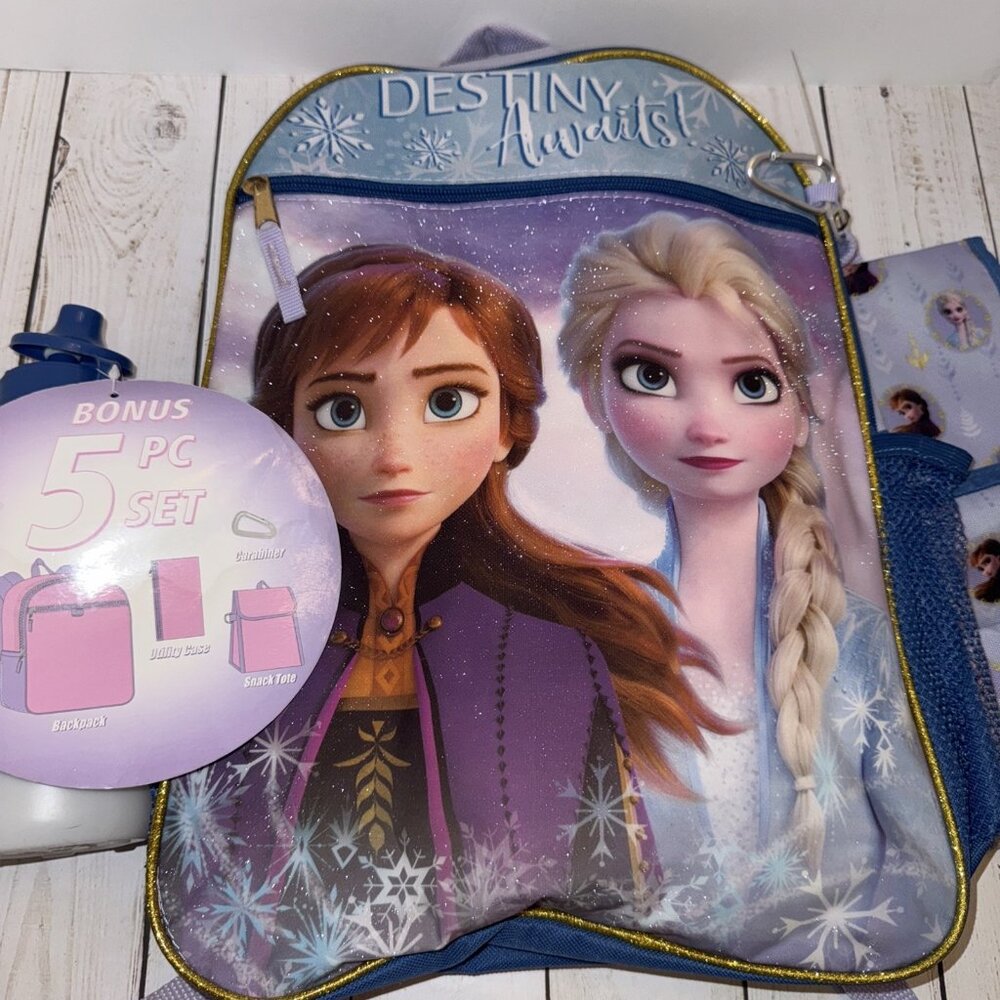 Disney Frozen 5 Piece School Backpack Lunch Bag NWT CHARITY